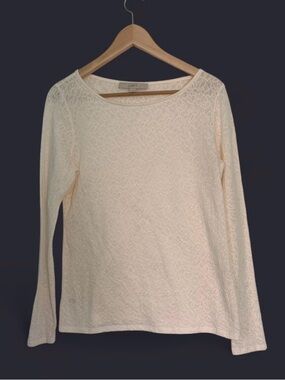 LOFT Cream Lace Long Sleeve Semi- Sheer Top Size Medium